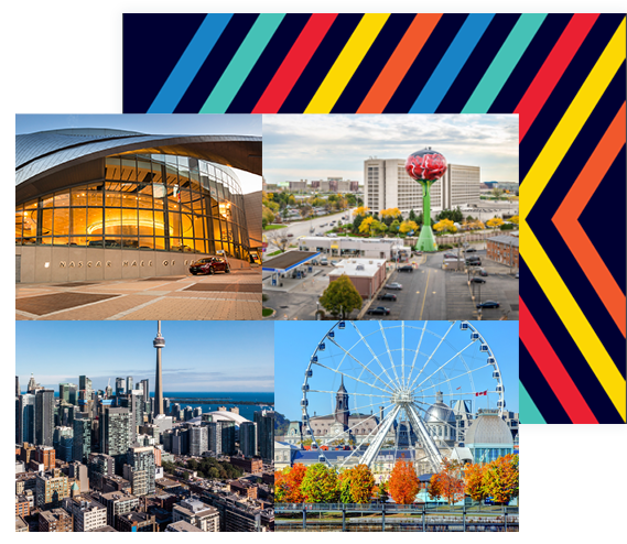 City views of Charlotte, Rosemont, Montreal, & Toronto